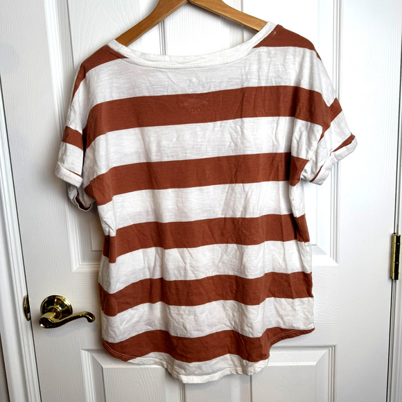 Maurices 24/7 Striped Tee Shirt XL Brown White Soft Stretch Normcore Capsule - Picture 4 of 4